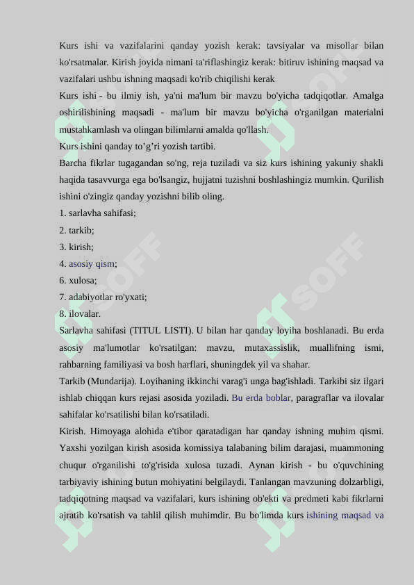 Ilmiy uslub janrlari. Kurs ishi. 2