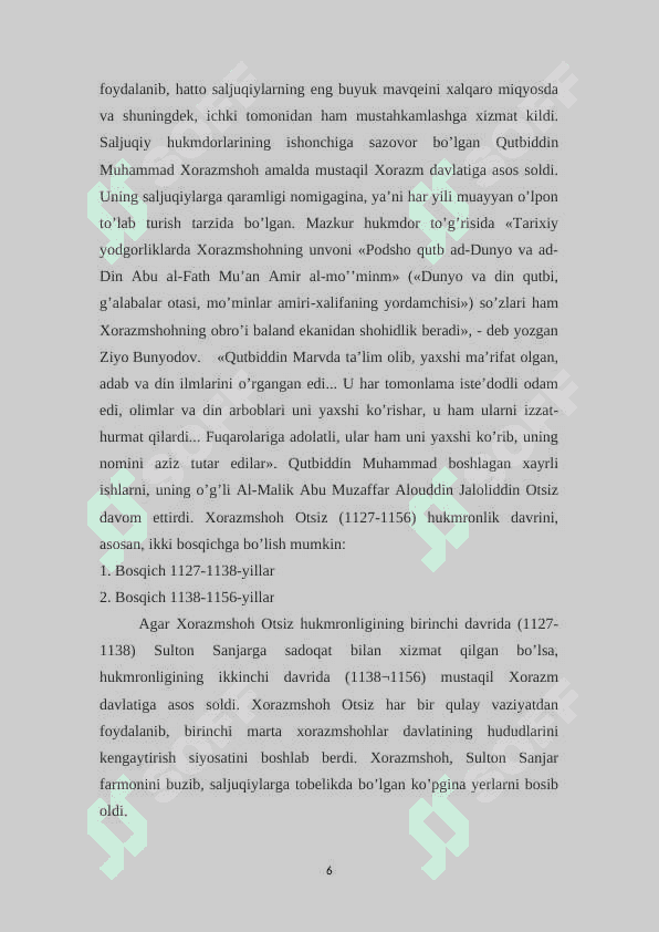 Xorzmshohlar davlatining olib borgan siyosati 6