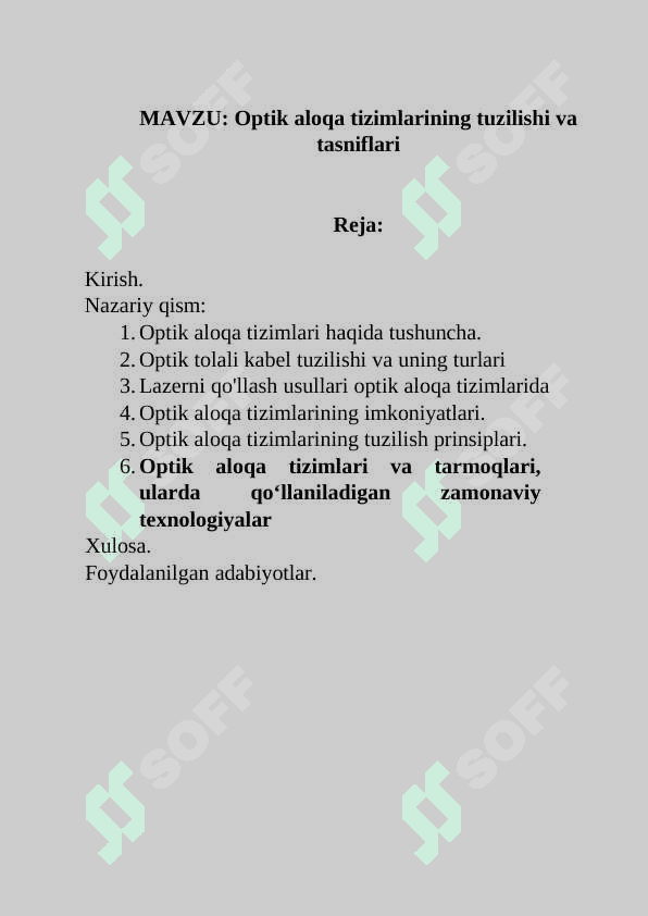 Optik aloqa tizimlarining tuzilishi va tasniflari 2