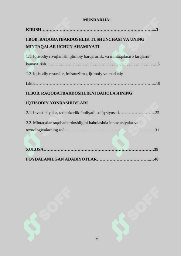MINTAQALAR RAQOBATBARDOSHLIGINI BAHOLASH USULLARI 2