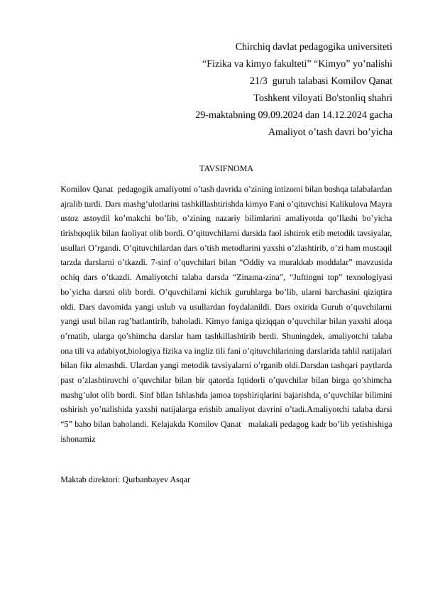 AMALIYOTGA tavsifnoma