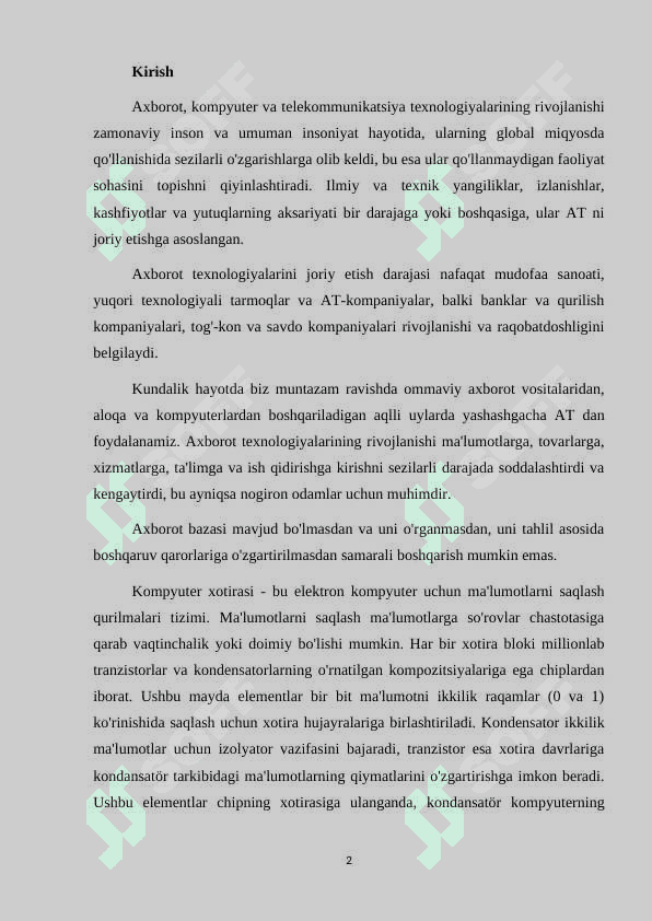 Zamonaviy kompyuterlarda ishlayotgan operativ xotira qurilmalari 2