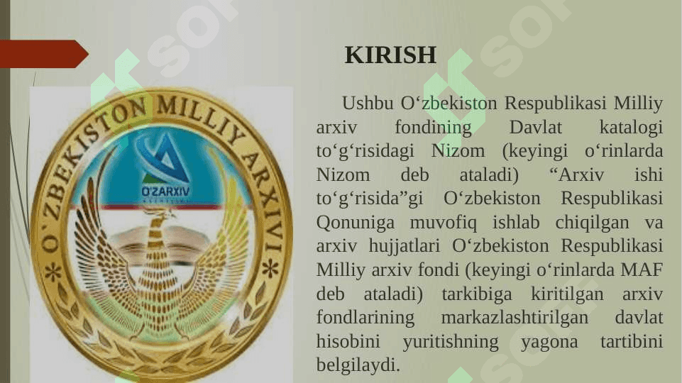 O‘zbekiston Respublikasi Milliy arxiv fondining Davlat katalogi to‘g‘risida NIZOM 3