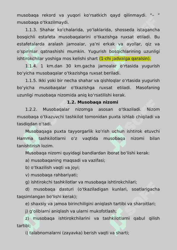 Yengil atletika bo‘yicha musobaqalarni tashkil qilish va o‘tkazish, musobaqalardagi hujjatlar va hakamlik ishi 4