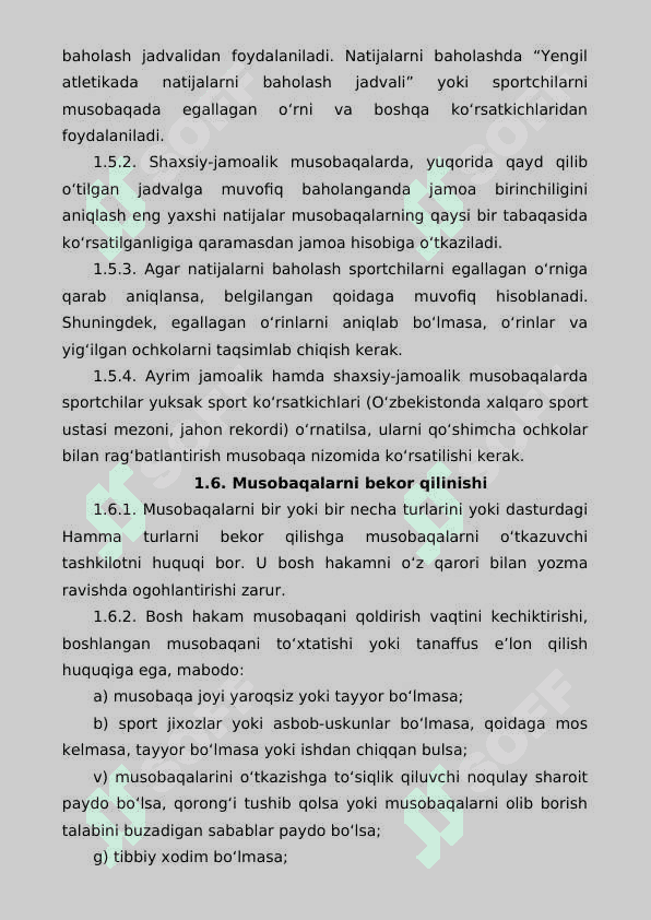 Yengil atletika bo‘yicha musobaqalarni tashkil qilish va o‘tkazish, musobaqalardagi hujjatlar va hakamlik ishi 7