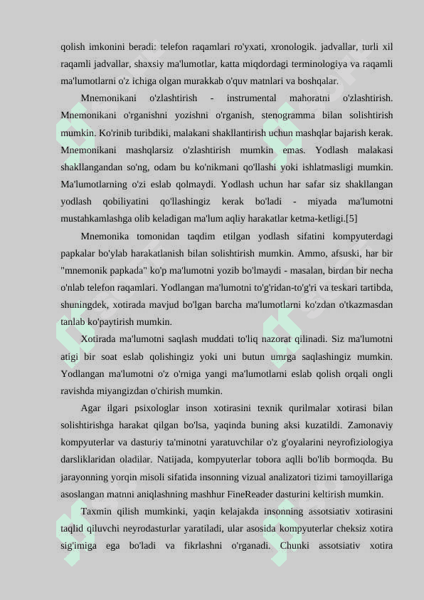 Psixologiyada xotira va mnemonika 7
