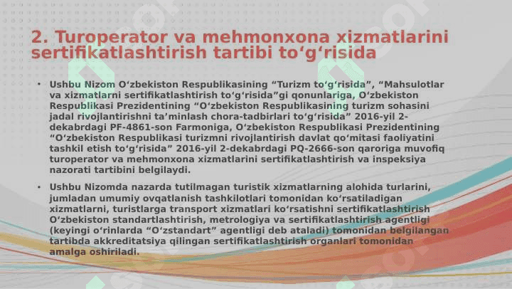 Turizm xizmatlarini sertifikatlashtirish va standartlashtirish 4