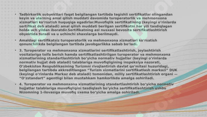 Turizm xizmatlarini sertifikatlashtirish va standartlashtirish 5