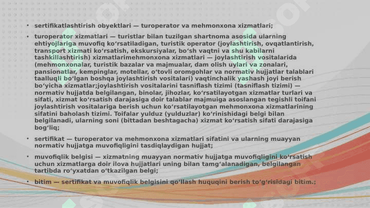 Turizm xizmatlarini sertifikatlashtirish va standartlashtirish 6