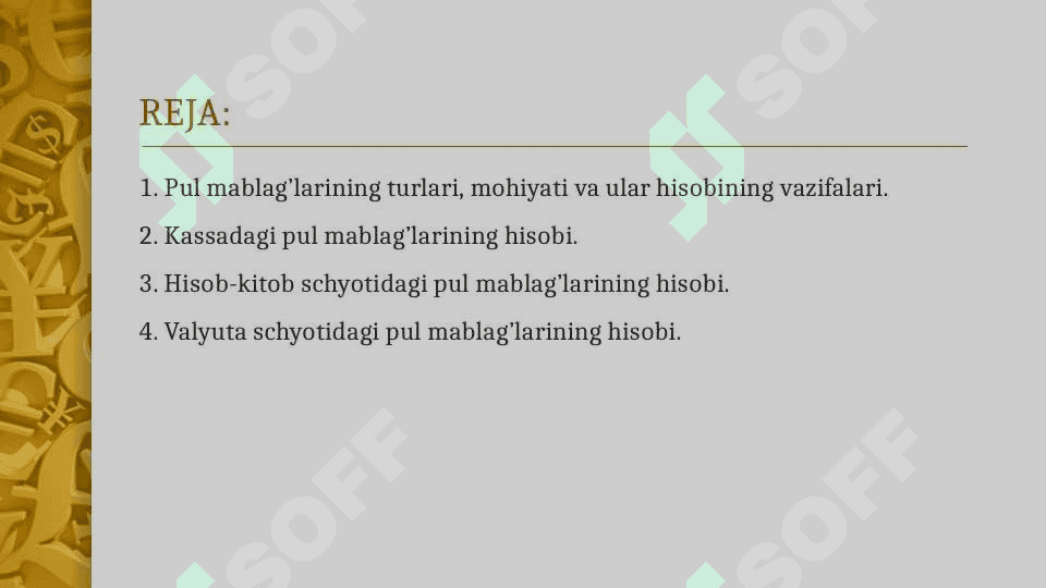PUL MABLAG’LARINING HISOBI 2