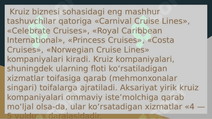 Dunyo mamlakatlarining yirik dengiz(kruiz) sayohatlari markazlari 3