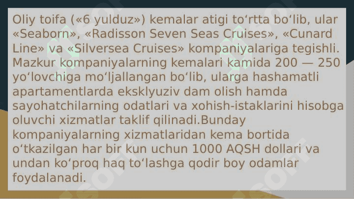Dunyo mamlakatlarining yirik dengiz(kruiz) sayohatlari markazlari 4