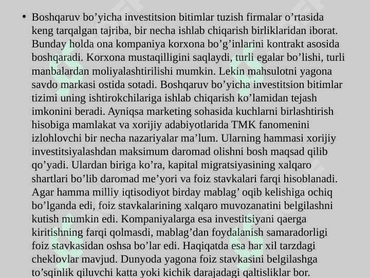 Xalqaro turizm bozorida transmilliy kompaniya (TMK) lar 6