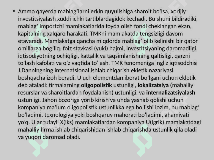 Xalqaro turizm bozorida transmilliy kompaniya (TMK) lar 7