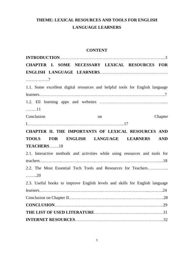 Lexical resources and tools for english language learners 1