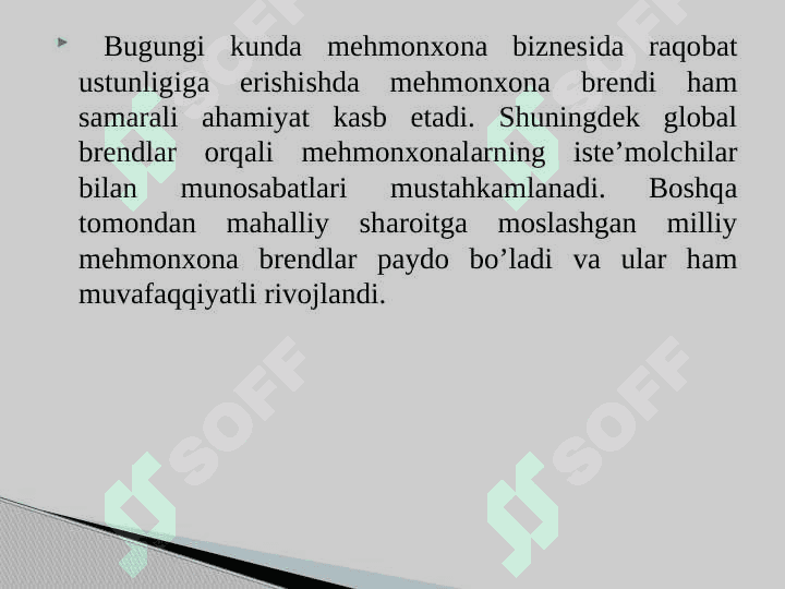 :“Mehmonxonalarda brending” faniga kirish 4