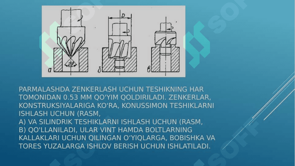 Zenkerlar turlari, tushirishi, geometrik parametrlari va konstruktiv elementlari 4