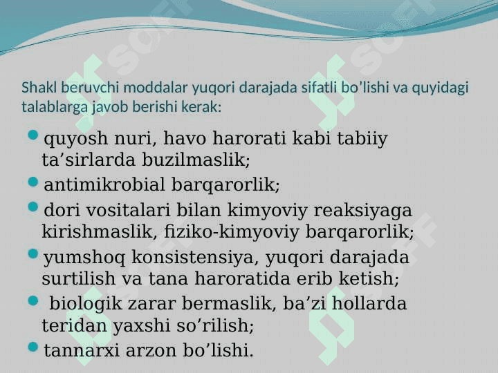 Yumshoq dori shakllari . Sirtga qo`llash uchun dori vositalari 3