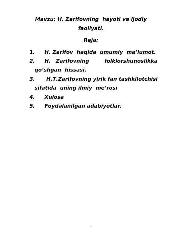 Hodi Zarifovning hayoti va ijodi