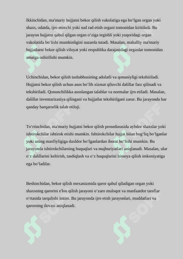 Ma’muriy hujjatni bekor qilish, o’zgartirish yoki haqiqiy emas deb topish 7