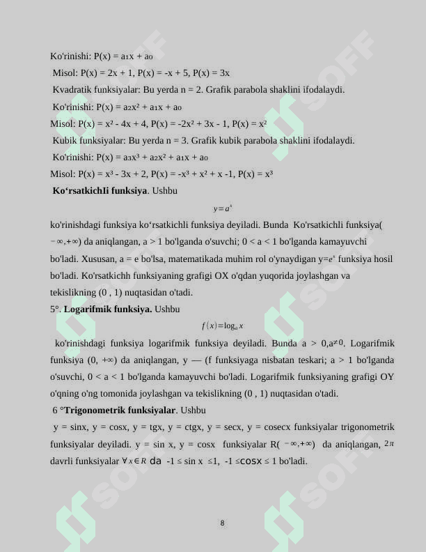 Funksiy .Funksiya turlari ,Funksiya tushunchasi 8