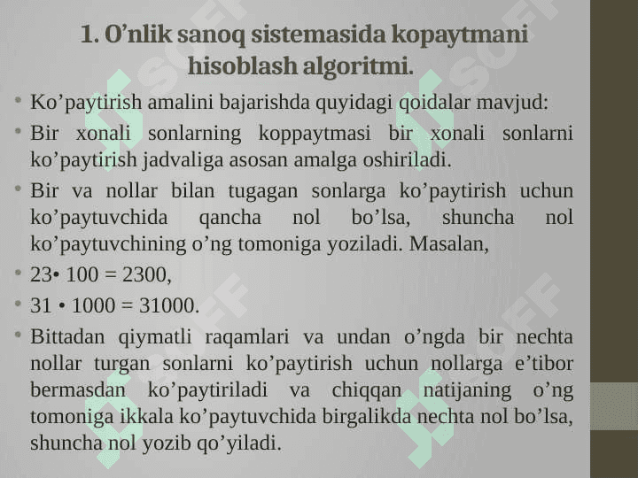 O`nli sanoq sistеmasida nomanfiy butun sonlar ustidagi arifmеtik amallarning algoritmi. 3