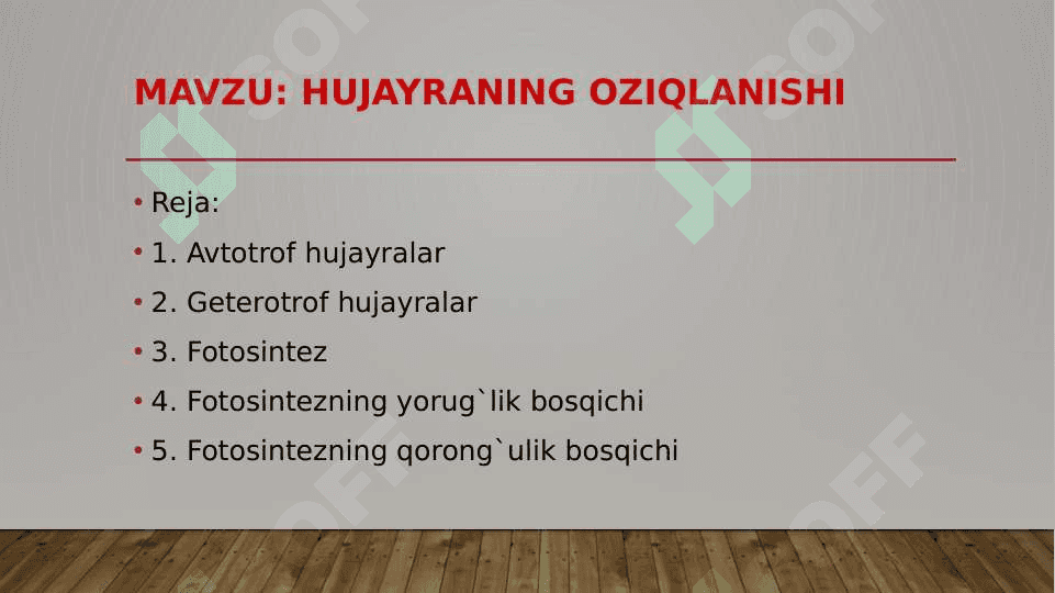 Hujayraning oziqlanishi 2