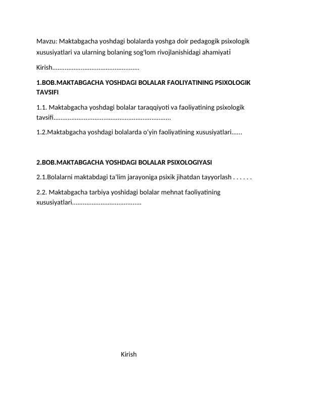 Maktabgacha yoshdagi bolalarda yoshga doir pedagogik psixologik xususiyatlari va ularning bolaning sog'lom rivojlanishidagi ahamiyati 1