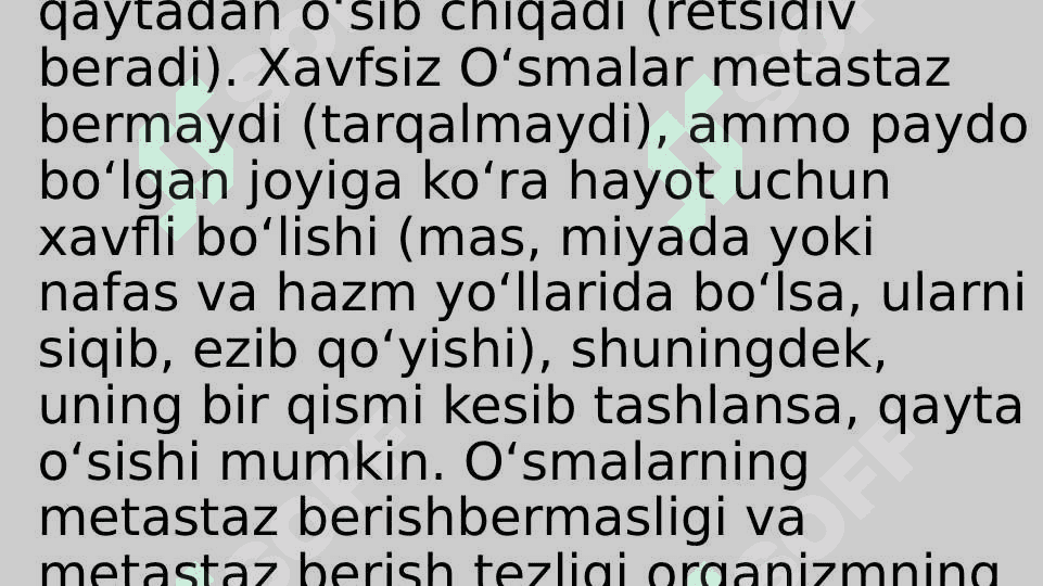 O’sma.Xavfli va xavfsiz o’smalar.Ko’p uchraydigan o’sma turlari 4