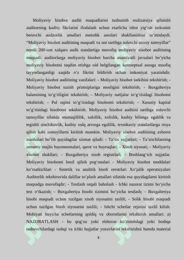 Moliyaviy natijalar toʻgʻrisida hisobot auditi kurs ishi 8