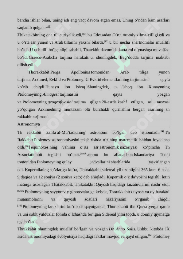 Sobit ibn Qurra yaratgan tarjimalar roʻyxatini tuzish va ularni fanlar kesimida klassifikasiya qilish 4