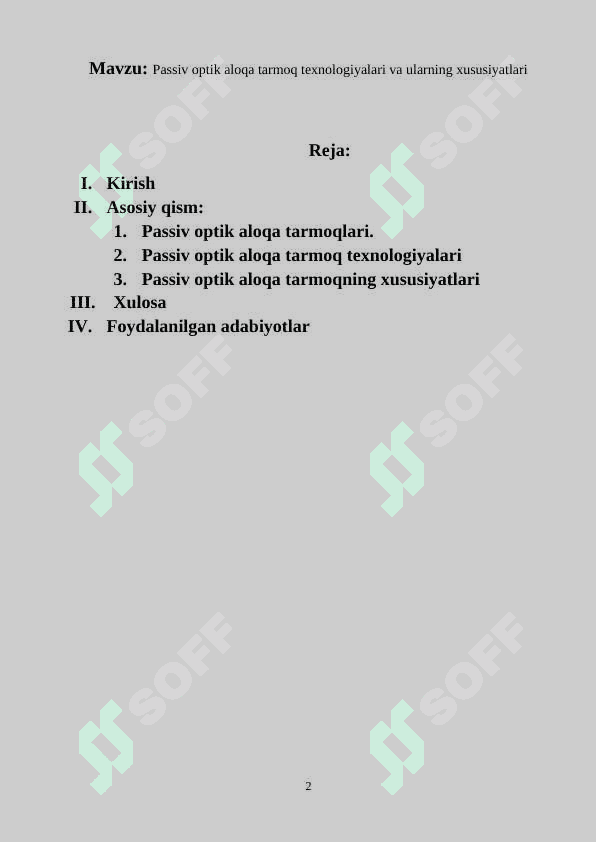 Passiv optik aloqa tarmoq texnologiyalari va ularning xususiyatlari 2