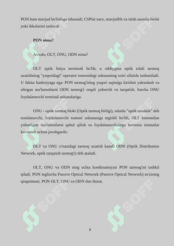 Passiv optik aloqa tarmoq texnologiyalari va ularning xususiyatlari 6