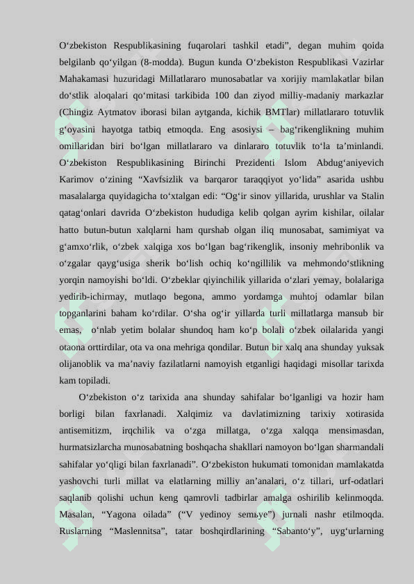MUSTAQILLIK YILLARIDA OZBEKISTONDAGI MA`NAVIY VA MADANIY TARAQQIYOT. 8