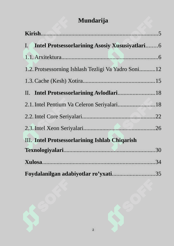 Intel protsessorlarining xususiyatlari va avlodlari kurs ishi 2