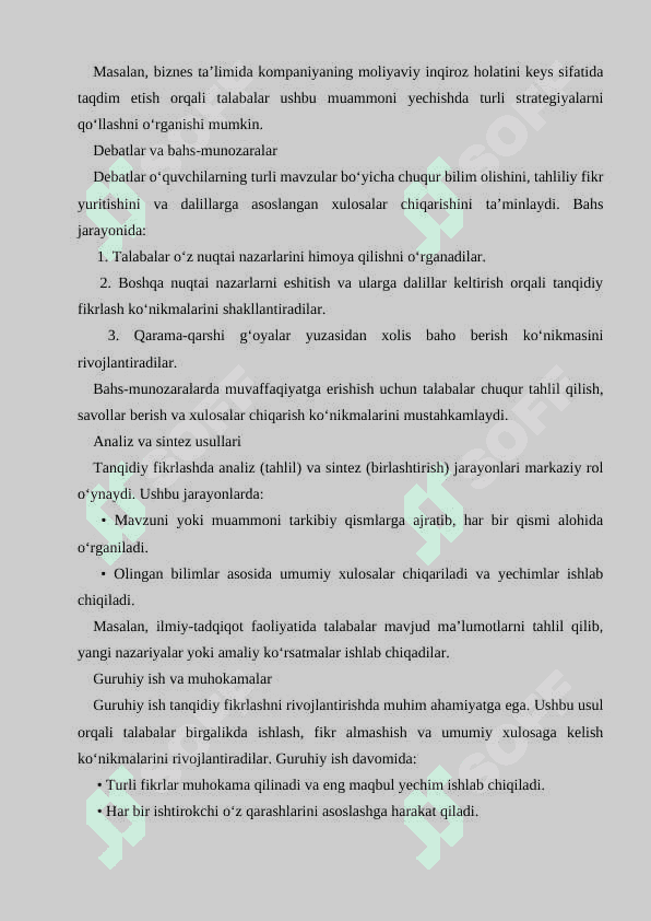 TANQIDIY FIKRLASHNI RIVOJLANTIRISH USULLARI 8