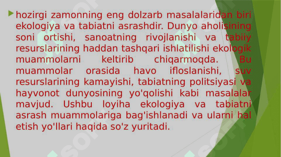 Ekologiya va tabiatni asrash mavzusida loyiha ishi 2