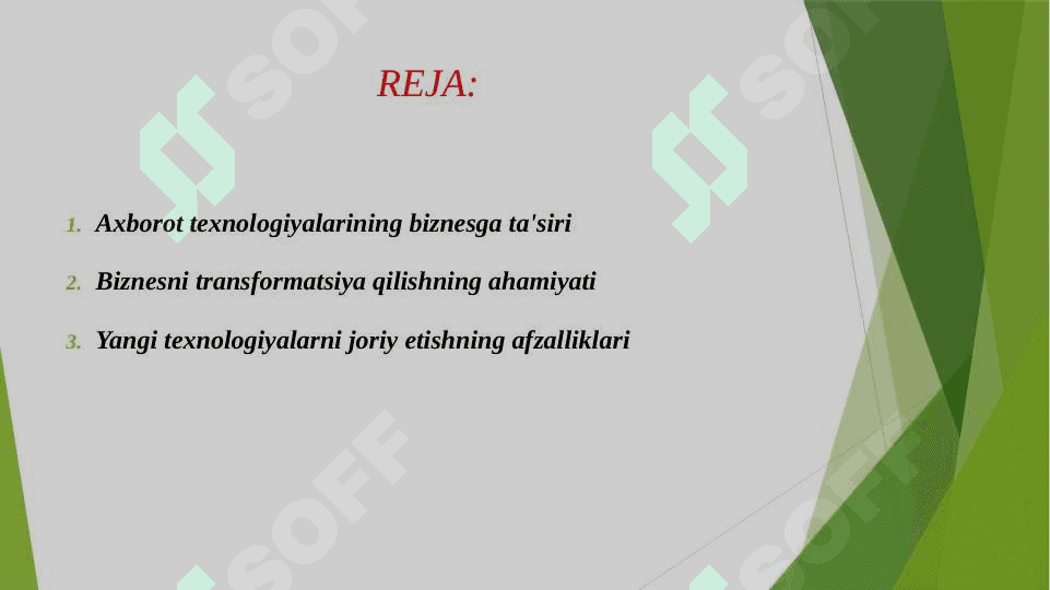 AXBOROT TEXNOLOGIYALARI ORQALI BIZNESNI TRANSFORMATSIYA QILISH CRM TIZIMINING BIZNESDA QO'LLANILISHI. KORXONADA AXBOROT XAFSIZLIGINI TA'MINLASH. 2
