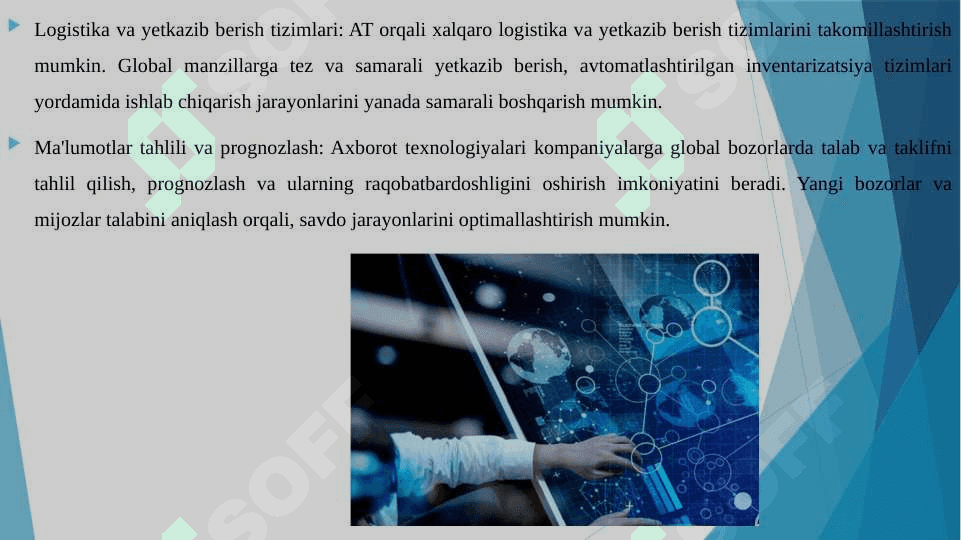 AXBOROT TEXNOLOGIYALARI VA JAXON IQTISODIYOTI JAXON IQTISODIYOTIDA AXBOROT TEXNOLOGIYALARI. AXBOROT TEXNOLOGIYALARI ORQALI XALQARO SAVDONI TAKOMILLASHTIRISH 5