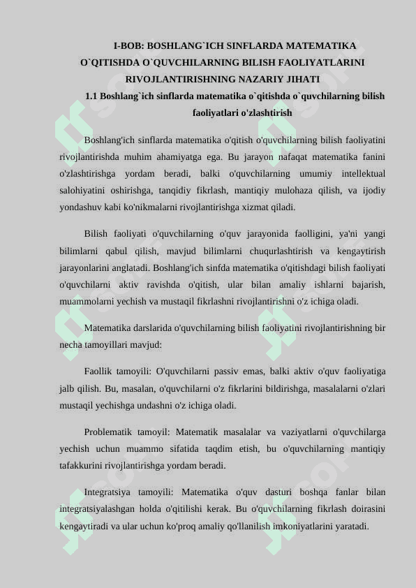 Boshlang`ich sinflarda matematika o`qitishda o`quvchilarning bilish faoliyatlarini rivojlantirish 4