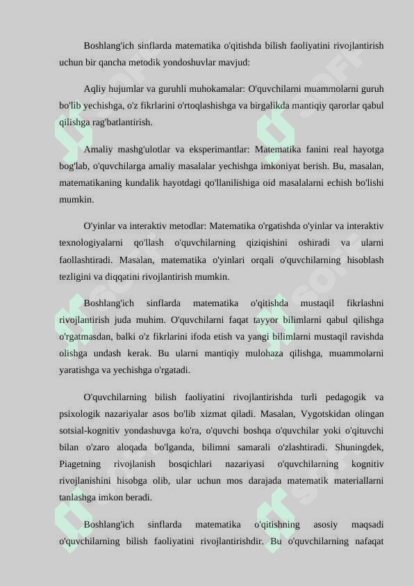 Boshlang`ich sinflarda matematika o`qitishda o`quvchilarning bilish faoliyatlarini rivojlantirish 5