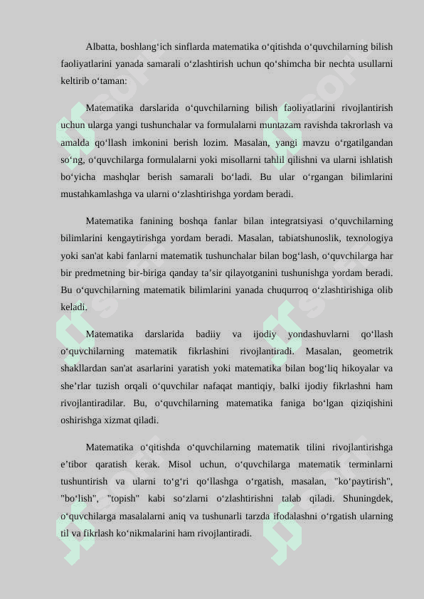 Boshlang`ich sinflarda matematika o`qitishda o`quvchilarning bilish faoliyatlarini rivojlantirish 8