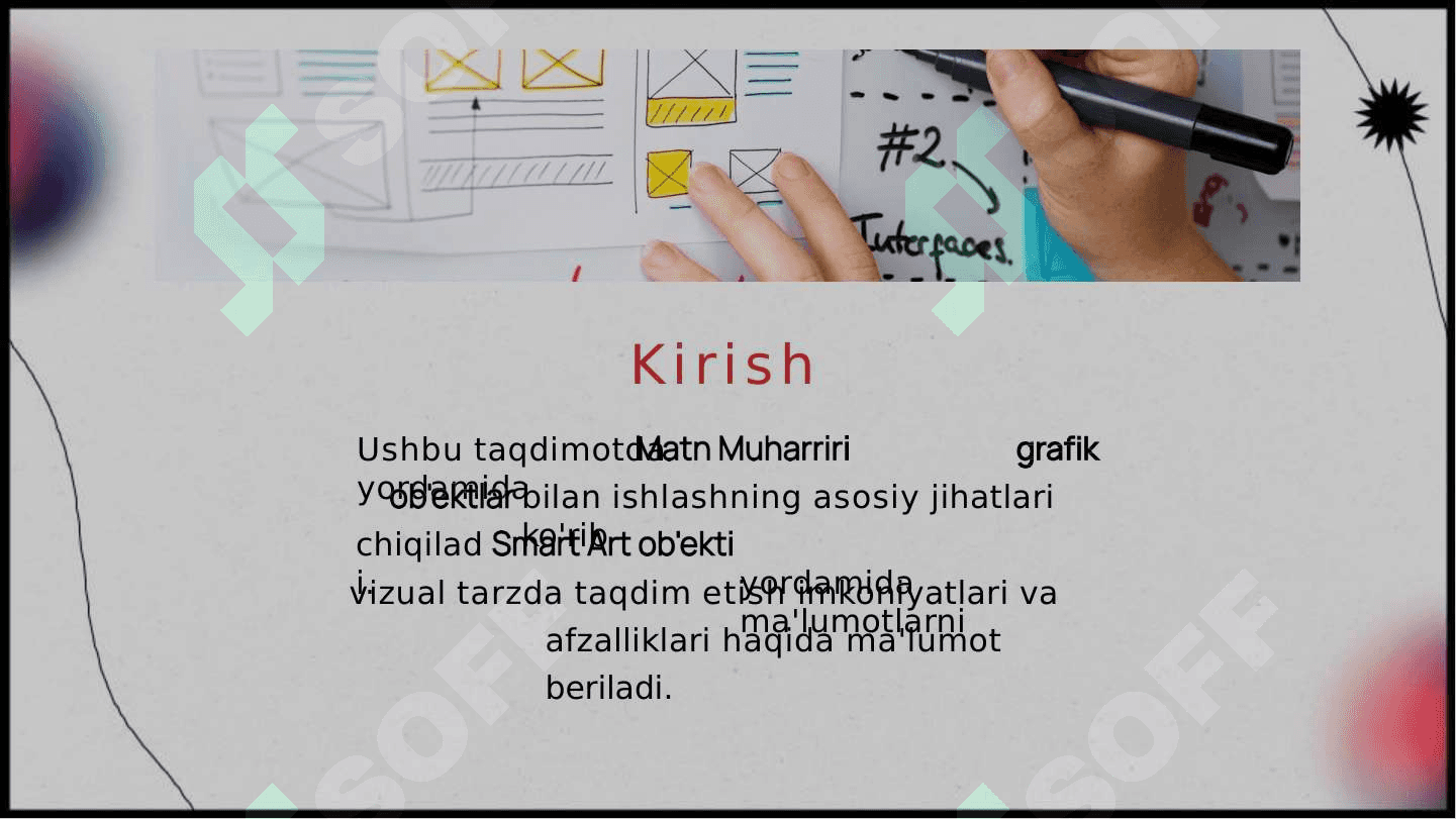 Matn muharriri yordamida grafik ob'ektlar bilan ishlash Smart Art ob'ekti. 3
