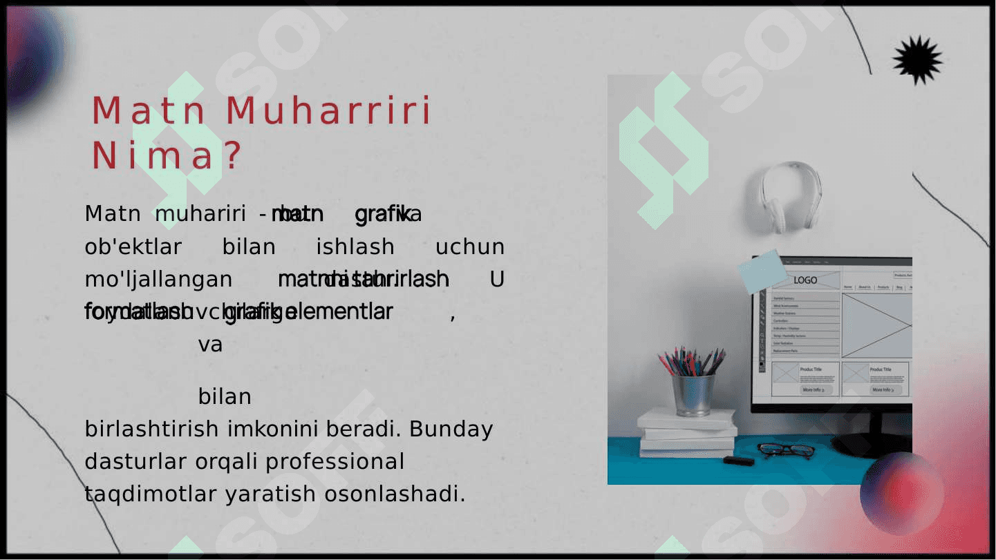 Matn muharriri yordamida grafik ob'ektlar bilan ishlash Smart Art ob'ekti. 4
