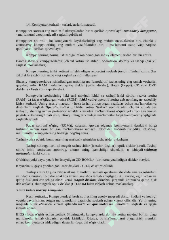 MAVZU: KOMPYUTER QURILMALARI BILAN TANISHISH 2