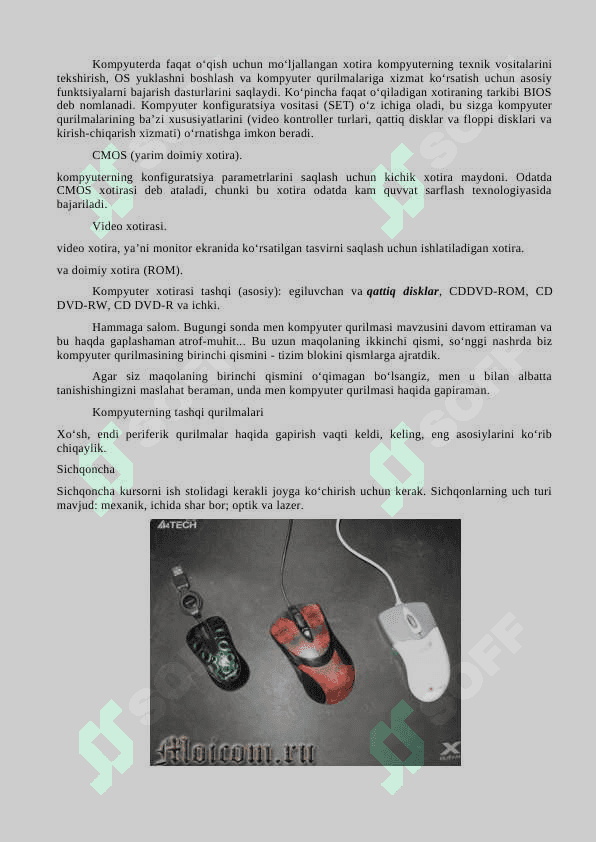 MAVZU: KOMPYUTER QURILMALARI BILAN TANISHISH 3