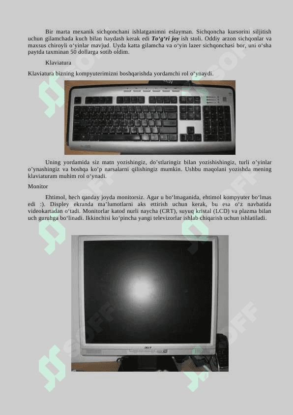 MAVZU: KOMPYUTER QURILMALARI BILAN TANISHISH 4