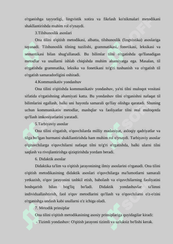 ONA TILINI O'QITISH METODIKASI FANIGA DOIR YONDASHUV VA TAMOYILLAR 8