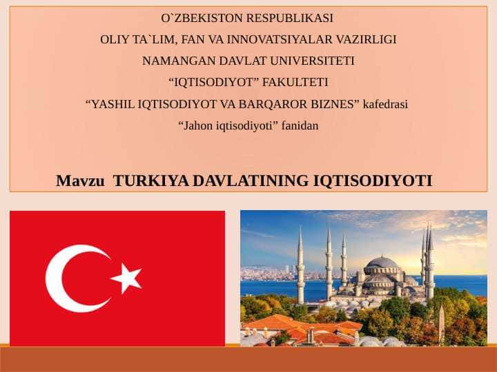 TURKIYA DAVLATINING IQTISODIYOTI 1