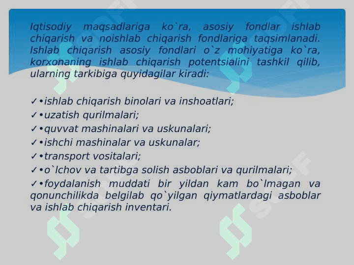 KORXONANING ASOSIY FONDLARI VA ISHLAB CHIQARISH QUVVATI 3